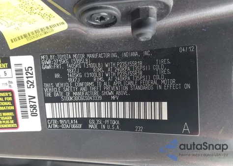 2012 Toyota Sienna Limited 7 Passenger из США, поврежденный, VIN 5TDDK3DC6CS043339